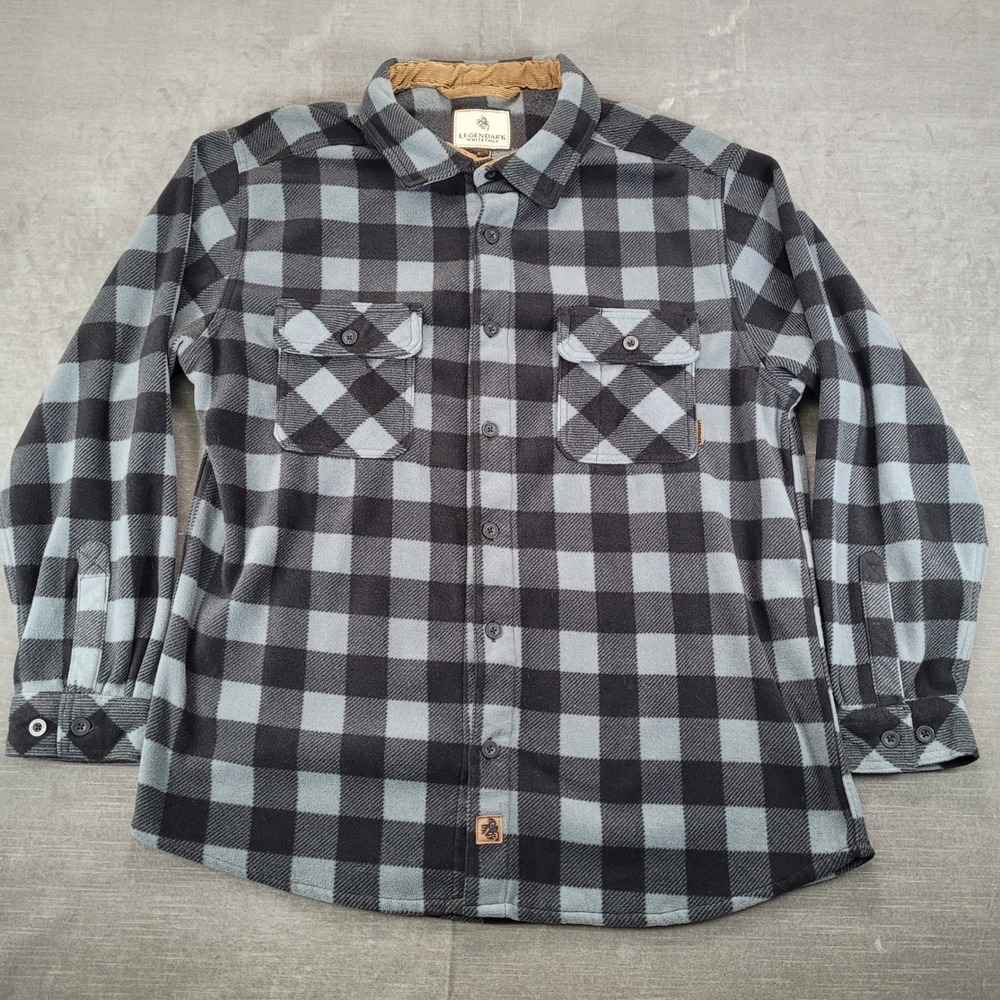 Legendary Whitetails Mens‎ XL Fleece Buffalo Plaid Button Up Shirt Gray Black